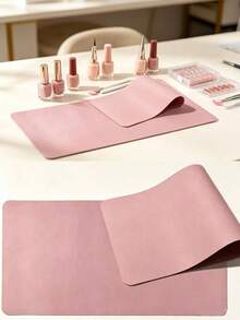 Soft Pink Manicure Desk Mat, Waterproof PU Leather, Salon Desk Pad, Foldable Manicure Armrest Pad, Nail Art Desk Mat, Makeup & Nail Leather Display Practice Pad, Minimalist Waterproof Anti-Fouling Nail Mat, Non-Slip Nail Mat, Suitable For Nail Salons And Home Use - Dusty Pink - View 3