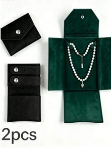 Luxury Black Velvet Foldable Jewelry Gift Bag, Snap Closure Velvet Jewelry Pouch, Suitable For Wedding Necklace, Bridesmaid Gift, Jewelry Packaging - Multicolor - View 10