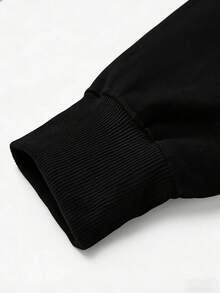 Autumn Men's Black Hoodie With Back Print "NO RISK NO STORY" Long Sleeve Y2K - Black - View 7