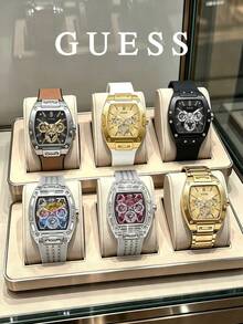 Jam Tangan Quartz Multifungsi Berbentuk Silinder Warna Hitam Doff untuk Pria dari GUESS, Tali Silikon Lembut Hitam, GW0203G3 - Satu-Ukuran - View 10