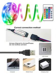 24-Key Remote Control RGB LED Strip Lights, USB Powered Color Changing Lights, 1m-5m For Home Kitchen Bar And Bedroom Decor, TV Backlight, Cabinet, Hallway, Halloween, Christmas Decoration - 24-key RGB - View 10