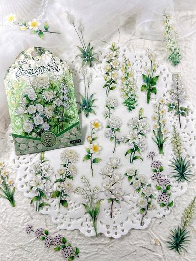 1 Pack 30pcs Vintage Fresh Floral PET Stickers, Scrapbook DIY Collage Decoration Photo Album Scrapbook Stickers