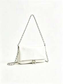 Winter New Classic PU Waterproof Leather Grain Long Shoulder Bag Crossbody Bag, Asymmetrical Flap Design Wallet, Suitable For Women Daily Shopping - White - View 9