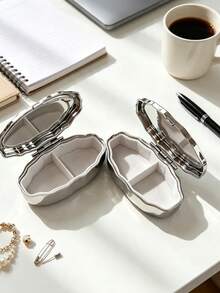 Oval Portable Pill Box, Mini Metal Storage Box, Dual Compartment Portable Pill Box, Suitable For Storing Pills And Jewelry; Ideal For Daily Carrying Of Medications And Vitamins, A Must-Have For Healthcare Professionals. - Multicolor - View 5