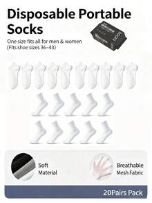 5 Pairs/10 Pairs/20 Pairs Disposable Socks, Black|White, Mid-Calf, 1 Bag Of 5 Pairs, Convenient For Travel, Business Trips And School, Unisex, All Season Wear, Breathable, Deodorizing And Sweat-Proof, Suitable For Sports - Pull-out Bag Style - View 26