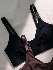 5pcs Women's Comfortable Solid Color Knit Fabric Front Closure Triangle Cup Bra - Multicolor - View 5