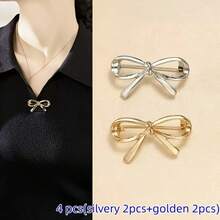 4pcs Metal Bow Collar Buttons - No-Sew Clothing Clips, Secure Fastening Suitable For Shirts, Blouses, Dresses, Cushions - Decorative Bow-Shaped Buttons - Multiple Styles - View 6