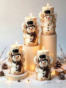 1pc Snowman Cylinder Silicone Mold, Soap & Plaster Making Tool, Cute Snowman Pillar Shape Home Decor, Candlelight Dinner Aromatherapy Candle Making, Creative Gift - Snowman Cylinder Mold - View 6