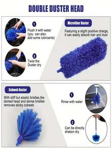 Roof Ceiling Dusting Tool With Extension Pole, SpiderWeb Duster, Spider Web Cleaning Brush And CeilingFan Duster Set, 15-100 Inch Stainless Steel TelescopicPole, Washable - Multi-color - View 4