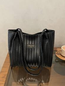 Woven Texture Large Capacity Fashionable Tote Bag For Women 2026 Cross-Border New Niche Commuter Shoulder Bag - Black - View 7