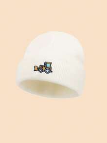 1PC Toddler Bulldozer Construction Vehicle Cartoon Embroidered Knit Hat, Folded Brim Beanie, Multiple Colors Available, Suitable For Boys, Outdoor, Snow Play, Walking, Birthday Gift - Multicolor - View 11
