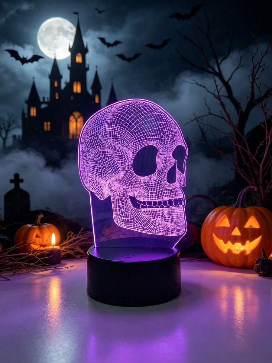 Skull-Shaped 3D LED Desk Lamp - USB Powered, Energy-Efficient Night Light For Bedroom & Study, Perfect Halloween Decor And Gift