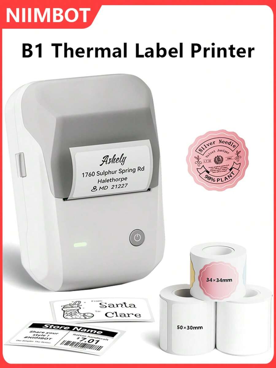 Máy in nhãn Niimbot B1 203DPI mini cầm tay in nhiệt, nhãn dán keo 20-50mm, kết nối Bluetooth không dây với điện thoại - Nhiều màu - Xem 1