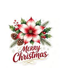 1pc Outdoor Christmas Car Sticker, Watercolor Print Technique, Pattern Includes Poinsettia, Pine Cone, Red Berry, Evergreen Branch And Elegant "Merry Christmas" Text; Suitable For Car Paint, Car Window, Metal Mailbox And Refrigerator - Christmas Decorations - View 4