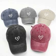 1pc Unisex Embroidered Heart Pattern Baseball Cap, Solid Color Lightweight Soft Brim Baseball Cap, Fashion Accessory - Multicolor - View 6