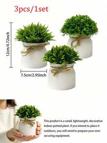 1/3Pcs Artificial Mini Potted Plants, Faux Small Greenery Bonsai, Fake Grass Shrub With White Plastic Pot, Realistic Desk Topiary Tiny Potted, Faux Green Bushes,Artificial Potted Plant For Shelf Window Sill Table Farmhouse Decor - Multicolor - View 10