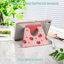 Strawberry Flower Pattern Tablet Protective Case, Tri-Fold High Transparency Acrylic With Pen Slot Protective Case. Tablet Protective Case Features: Tri-Fold Stand Design, Smart Sleep/Wake, Full Protection, Skin-Friendly Frame Material, Airbag Shockproof Frame, Multi-Angle Stand, Built-In Pen Slot, Precise Cutouts, Lightweight And Portable. Compatible With IPad Mini4/5 (7.9 Inch), Mini6/7 (8.3 Inch); Air1/2/3, IPad5/6/8 Generation (9.7 Inch); IPad2019-2021, Pro10.5, Air3 Universal - Multicolor - View 6