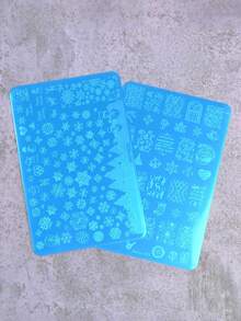 2入不鏽鋼聖誕雪花美甲印花板，聖誕元素美甲轉印模板 DIY 美甲工具 - 銀色 - 查看 3