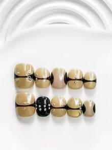 10片裝極簡風手工穿戴甲，Polygel美甲套組，手繪圖案，金屬珠飾，綠色與棕色指甲油，獨特風格，附美甲工具，3種尺寸可選：方形、短方形、杏仁形，適合派對、舞蹈、日常配戴 - 彩色 - 查看 19