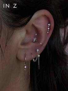 1pc 925 Sterling Silver Zirconia Wind Chime Double Pendant Hoop Earring - Cartilage Ring, Helix Ring, Nose Ring, Septum Ring, Seamless Snap Closure Earring, Mini Earring, Tragus Ring, Cartilage Ring, Helix Piercing Ring, Silver Seamless Cartilage Earring, Suitable For Men And Women Daily Wear - Wind Chime Earrings - View 5