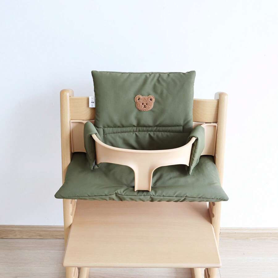 1pc Baby Cute Bear Pattern Removable & Washable High Chair Seat Cushion, Soft Skin-Friendly Anti-Slip, Essential For Feeding Stage, Easy Installation, Machine Washable, Fits Multiple High Chair Models - Army Green - View 1