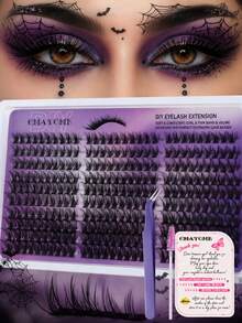 300pcs Cartoon Style D-Curl Mixed Length Faux Mink Single Cluster False Eyelashes, Fine Stem Fluffy Dense Segmented Lashes, Suitable For Halloween Cosplay Party Makeup - D - View 12