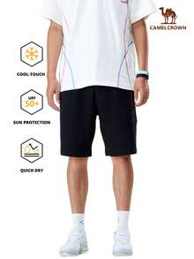 CAMEL CROWN Men's Casual Cotton Loose Fit Drawstring Knee-Length Shorts, Summer - Black - View 2