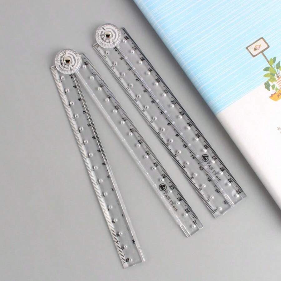2 Styles 30cm Multi-Function Folding Angle Ruler, Acrylic 180° Adjustable Protractor, Clear Scale, Student Teacher Campus Math Geometry Drawing Measurement Tool, Simple Scale Plastic Drawing Ruler - Multicolor - View 1