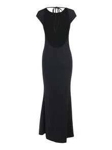 Women's Autumn Solid Color Basic Backless Dress Elegant Dress Party Date - Black - View 7