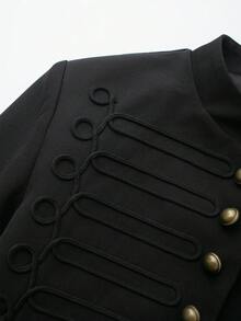 Napoleon Style Vintage Stand Collar Blazer Black - Black - View 3