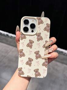 Fresh Sweet Bow Bear Pattern Lychee Texture Anti-Drop Soft Phone Case Compatible With Apple 18promax/17promax16/15/14/13/12/11/XR/XS/15plus And Other Models Holiday Gift - Multicolor - View 2