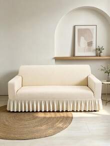 1PC Fleece Fabric Anti-Slip Elastic Decorative Sofa Cover, Jacquard Carved Leaf Design, Pet-Friendly Anti-Dirt Anti-Dust, Suitable For 1/2/3/4 Seater Sofa, All Seasons - Beige - View 5