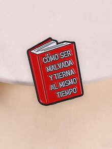 Book‑Shaped Spanish Quote Enamel Pin, Fun Meme Text Lapel Brooch For Backpack Jacket - Red - View 2