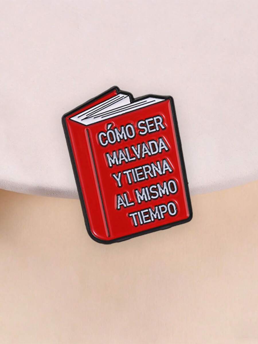 Book‑Shaped Spanish Quote Enamel Pin, Fun Meme Text Lapel Brooch For Backpack Jacket