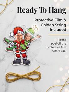 1 buah Ornamen Natal Akrilik Personalisasi Foto Pasangan Ukuran 3/4/5 Inci, Termasuk Tali Gantung Emas, Liontin Pohon Natal Kolase Wajah Kartun, Hadiah Liburan - MultiWarna - View 6