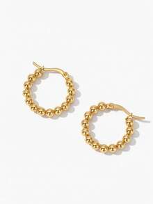 Vandermere Bead Decor Hoop Earrings - Yellow Gold - View 2
