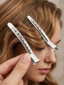 48pcs/24pcs/12pcs/1pc Metal Duckbill Hair Clips For Women Styling And Sectioning, Silver Long Hair Pins, Crocodile Clips For Curly Hair, Suitable For Thick Hair, Salon, Bow DIY - Multicolor - View 3