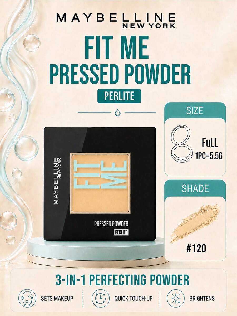 Maybelline 美寶林 Soft Matte Powder 120 柔霧粉餅 8.5g,3合1定妝+補妝+提亮,控油+柔焦毛孔+霧面妝效,適合中性至油性白皙膚色 - 美寶蓮FITME粉餅120 - 查看 1