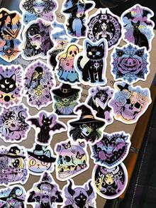 50pcs Halloween Witch Gothic Celestial Moon Stickers For Phone Case, Keyboard, Tablet, Diary, Notebook, Laptop, Planner, Guitar, Helmet, Skateboard - Halloween Witch Gothic Celestial Moon - View 5