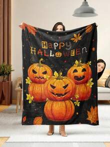 1pc Soft & Comfortable Halloween Flannel Blanket, 2D Printed Blanket For Office Nap, Sofa & Bed Decor, Outdoor Camping Leisure Blanket, Perfect Gift For Family & Friends - Multicolor - View 9