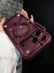 Casing Ponsel Mewah Berlapis Elektroplating dengan Braket Lensa, Pengisian Daya Nirkabel Magnetik, Kompatibel dengan iPhone 18 Pro Max 18 Pro 17 Pro Max 17 Pro 16 15 14 13 Pro Max, Bening dengan Pelindung Lensa, Casing Ponsel Tahan Guncangan - Merah ceri - View 2