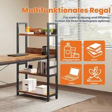 Schreibtisch mit 4-Tier Seitlichem Regal, 120 cm Breiter Computertisch mit Ablage, Stabil Bürotisch mit Metallgestell, Einfache Montage für Home Office - Bestickt Braun 140 x 56 x 120 cm - Übersicht 4