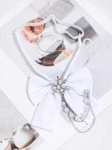 1 chiếc nơ cổ áo sơ mi điều chỉnh được màu hồng đậm/vàng/xanh lá/trắng/cam, trang trí chuỗi ngọc trai bông tuyết - Nhiều màu - Xem 6