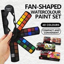 GuangNa 20/30/40 Colors Fan-Shaped Solid Color Watercolor Paint Set, Foldable Portable Watercolor Set With Palette And Watercolor Brushes, High Transparency Easy-To-Mix Paint, Suitable For Outdoor Sketching And Art Painting - Multicolor - View 3