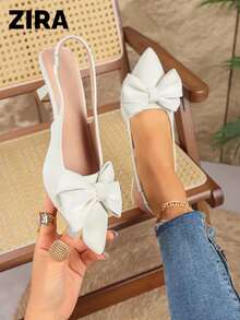 Zira French Style Bow Pointed Toe Closed Toe Sandals Women Summer Outdoor Thin Heel High Heels - White - View 1