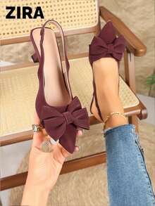 Zira French Style Bow Pointed Toe Closed Toe Sandals Women's Summer Outdoor Thin High Heel Shoes - Burgundy - View 1