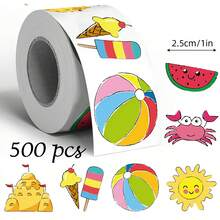500pcs Asymmetrical Summer Beach Doodle Stickers, 2 Styles, 1 Inch Assorted Patterns Incl. Beach Volleyball, Coconut Tree, Waterproof Seal Labels For Envelopes, Magazines, Phone Cases, Cups, Helmets, Scrapbooks, Party Gifts, PVC Sticker Seals - Alien Summer Beach - View 6