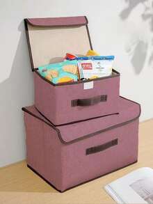 1pc Foldable Storage Box, Large Capacity Organizer Bin, Portable Clothing Storage Box, Suitable For Underwear, Socks And Other Items Dustproof And Moisture-Proof Wardrobe Storage, Closet Organizer, Vanity Storage Box, Dormitory Clothes, Toys, Books, Snacks And Other Miscellaneous Items Storage, Linen Material Foldable Storage Container, Multi-Functional Home Storage Box, Clothing Organizer Storage Box - Pink - View 5