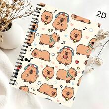 1PC Capybara Pattern A5 Spiral Bound Notebook, Suitable For School And Office Use, Can Be Used As Notepad, Sketchbook, Christmas Gift - A5 - View 3