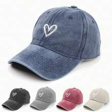 1pc Unisex Embroidered Heart Pattern Baseball Cap, Solid Color Lightweight Soft Brim Baseball Cap, Fashion Accessory - Multicolor - View 5